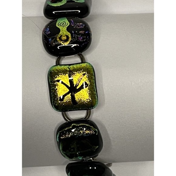 Coexist Peace Bracelet Religious Symbols Dichroic Glass Metallic Iridescent Foil - Picture 9 of 14